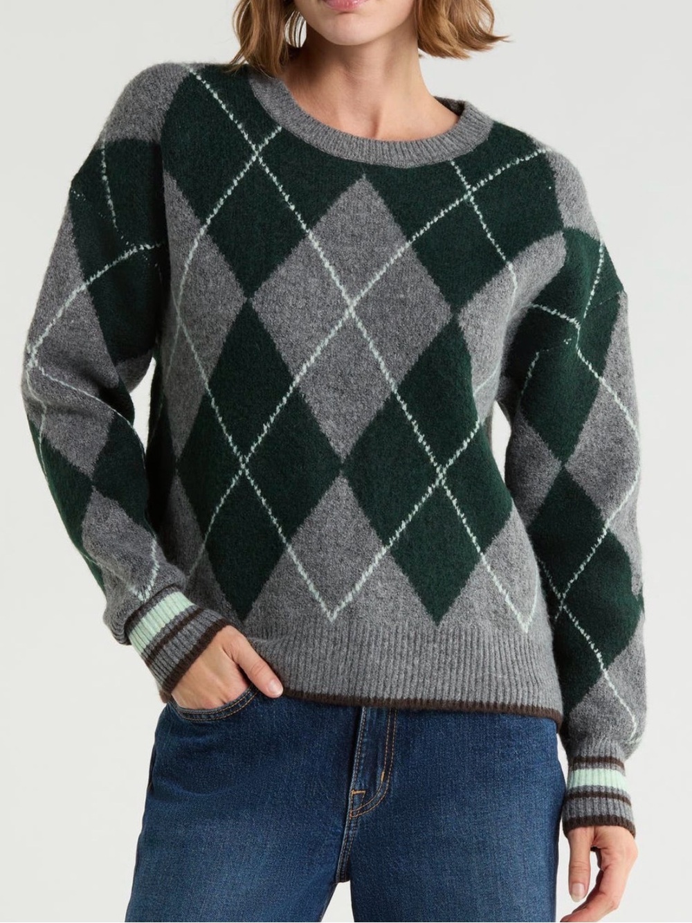 New! Scotch & Soda Gray & Dark Green Argyle Knit Sweater – new with tags!